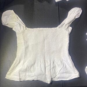 Abercrombie & Fitch White Smocked Fitted Blouse